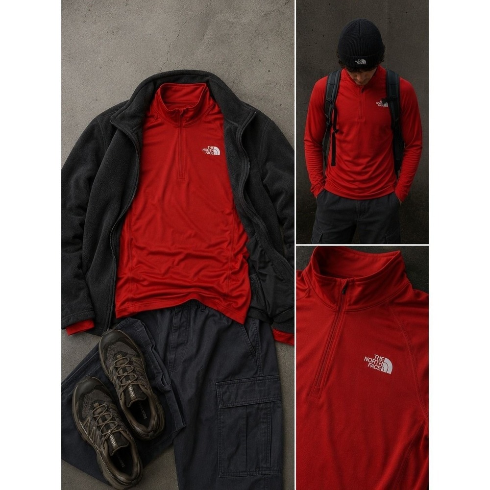 The North Face Mens FlashDry Quarter Zip Pullover Orange Red Small